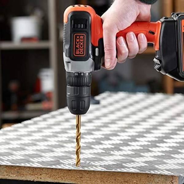 BLACK + DECKER BCD001E2K-QW Sladdlös borrmaskin - 37 Nm - 600 rpm - 2 batterier - Levereras i kartong, 18V BCD001E2K-Q