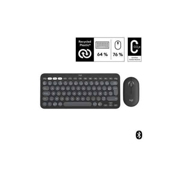 Azerty tangentbord och trådlös Bluetooth-musset Logitech Pebble 2 Combo Graphite