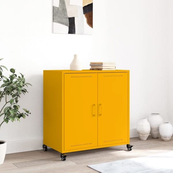 vidaXL Buffé gul senap 68x39x72 cm stål 846659