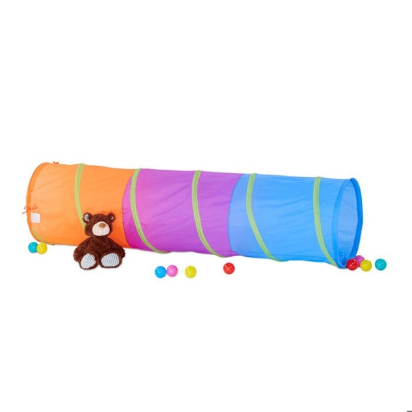 Relaxdays Colorful Play Tunnel Kids Pop Up-tält Utomhusleksak Solid Crawling Tunnel Tält Tjej Pojke, Färgglad Orange, lila, blå