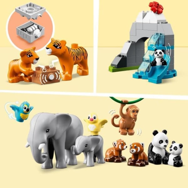 LEGO 10974 DUPLO asiatiska vilda djur, lekmatta, med elefant- och tigerminifigurer, för barn i åldrarna 2-5