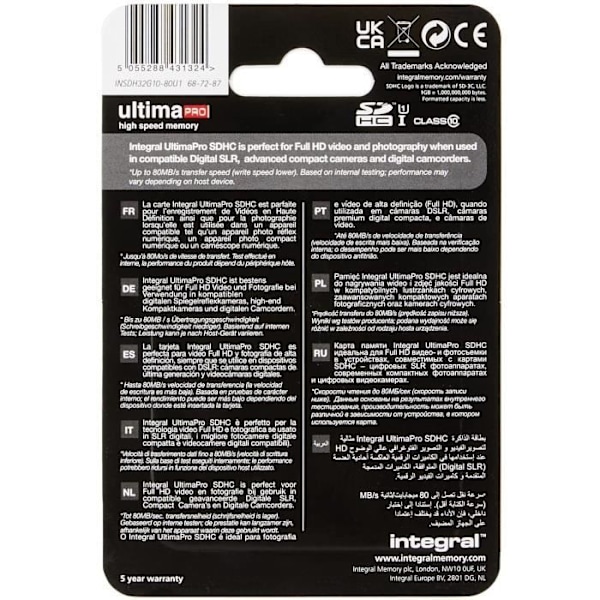 INTEGRAL UltimaPro 32 GB UHS Class 1 / Class10 SDHC UHS-I Flash-minneskort