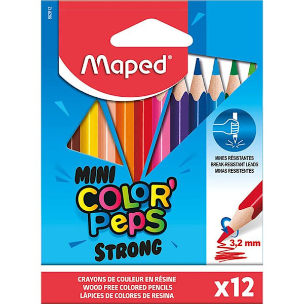 Färgpennor - MAPED - Color'Peps - 12 minipennor - Ultrabeständig bly - Blandat Olika färger
