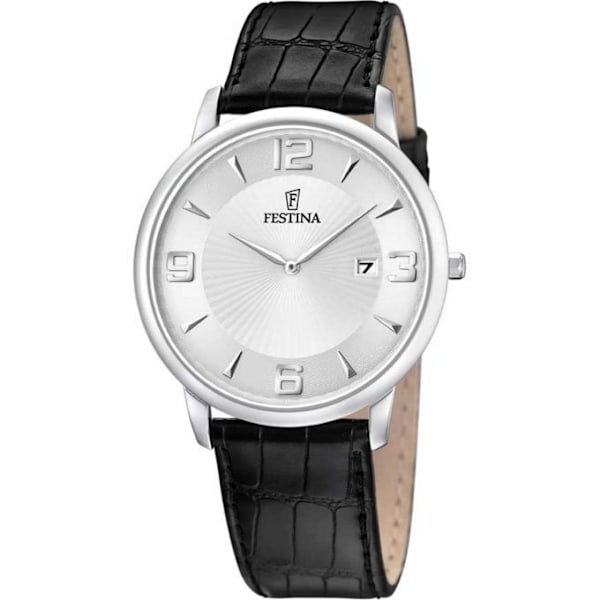 Klocka - Festina - F6806-1 - Silver - Svart Läder - Datummarkör Grå, Svart, Silver