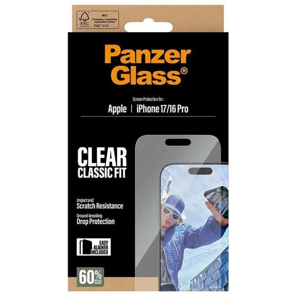 Härdat Glas - PANZER GLASS - iPhone 17 - Stötresistent - EasyAligner - Transparent Vit