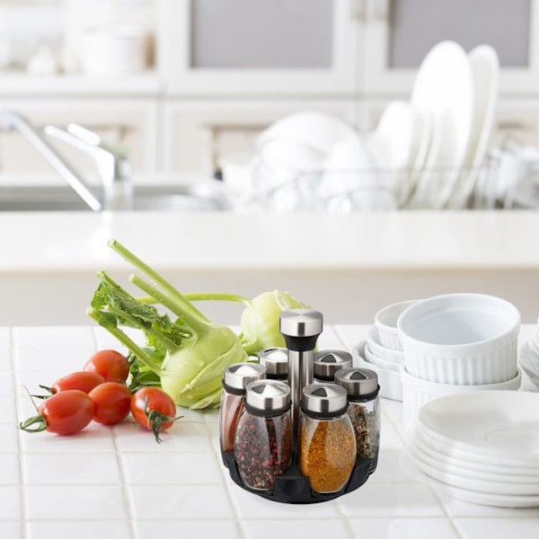 Kryddkarusell - Noname - 10042300-0 - 6 krukor - Svart plast - Modern design transparent, silver, black
