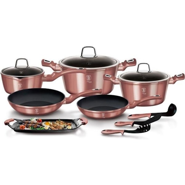 Induktionsköksset 12 delar aluminium non-stick PFOA gratis Berlinger Haus I-Rose Pink