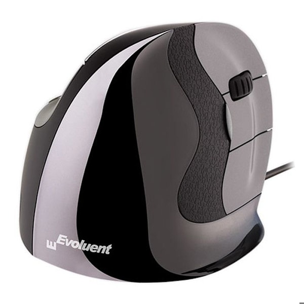Ergonomisk mus - Evoluent - VerticalMouse D Medium - 2600 dpi - 5 programmerbara knappar - Högerhänt Svart, Grå