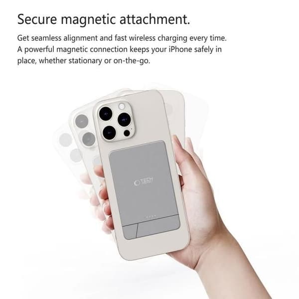 MagSafe externbatteri Tech-Protect PB14 5000 mAh Pop-up Grå sidereal Vit Vit
