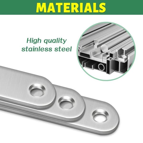 Bolatus - B005 - Set med 10 raka stöder (50 x 16 x 2 mm) i rostfritt stål med hål för trä.