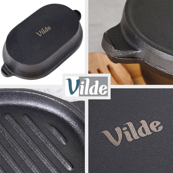 Gjutjärnsrökt 2 i 1 - Vilde - 28x16 cm - 1,2 l - Lock 2 i 1 - Grillyta