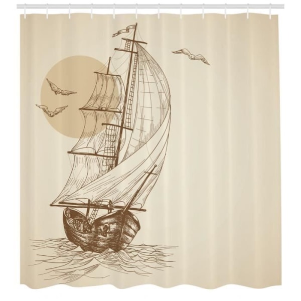 Abakuhaus, Nautiska duschdraperier, Sailboat Birds Sun, Tan Brown, 175 x 200 CM