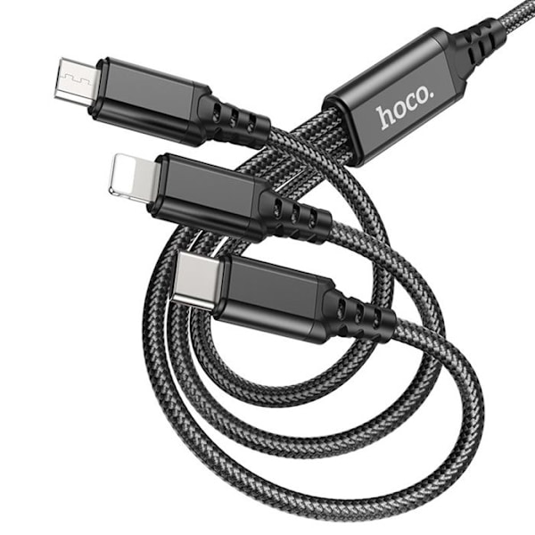 USB-A till Type-C, Lightning, Micro-USB, 2A, 1m - Hoco Super (X76) - Svart