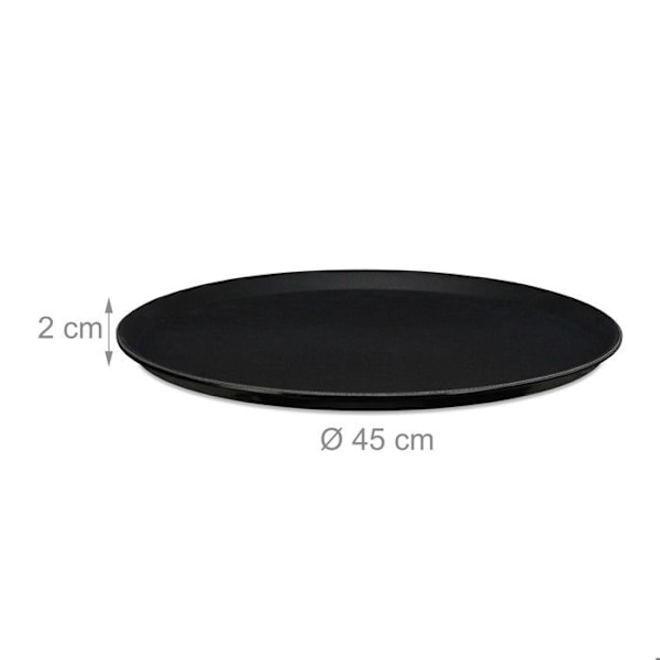 Relaxdays Set med 2 runda serveringsbrickor, diameter 45 cm, halkfri yta, restaurang, svart svart