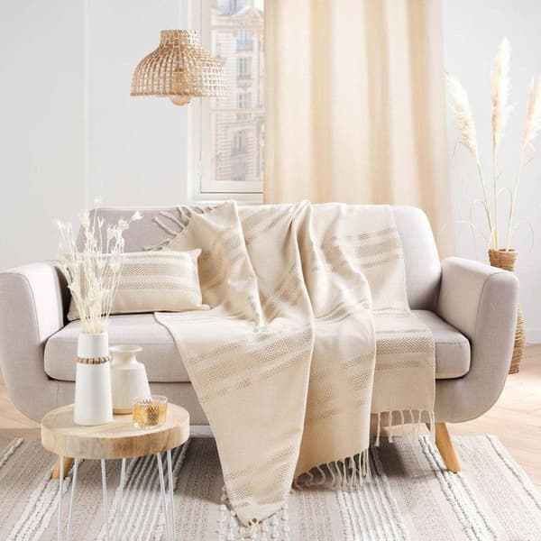 Fransig Jacquardpläd "Doreline" 125x150cm Beige beige