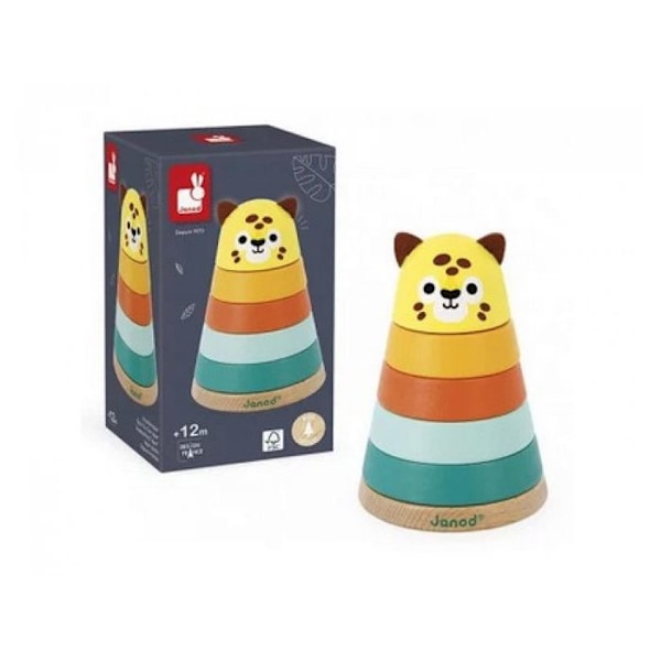 JANOD - Stapelbar trä Jaguar - Early Learning Toy - FSC TM Produkt - 12 månader+ Flerfärgad