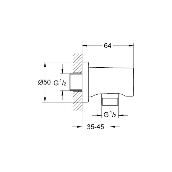 GROHE infälld armbåge - 27057000 - 1/2" gänga - Kromad metall Krom