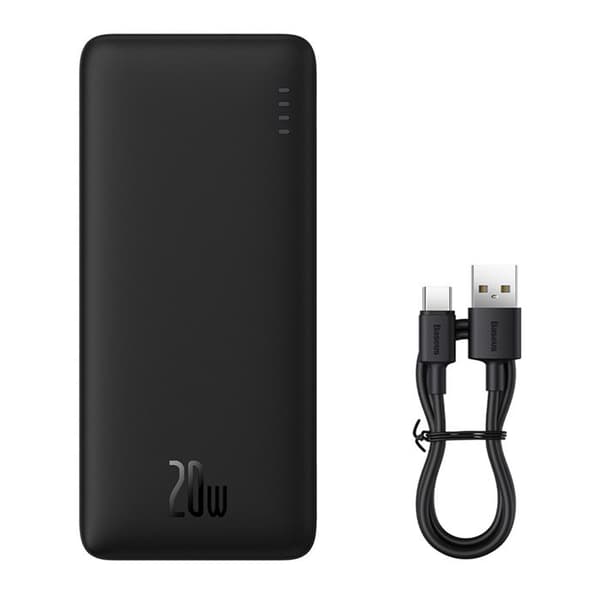 Extern USB-batteri, Type-C, Micro-USB, 20W, 10000mAh + Type-C-kabel - Baseus Airpow (PPQD090001) - Svart