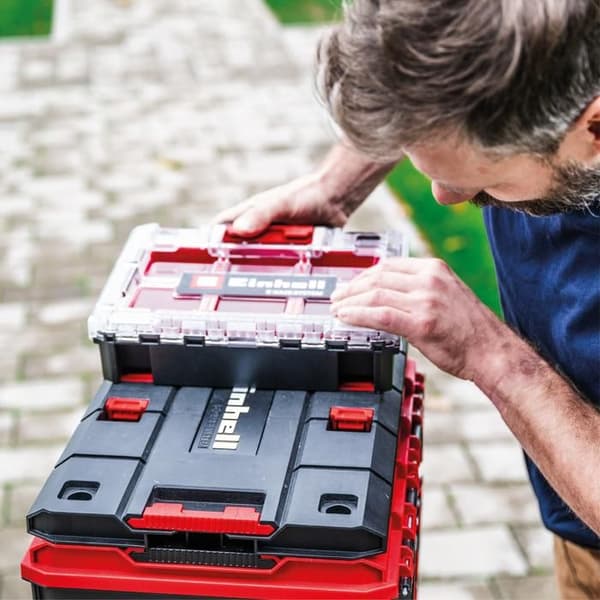 Einhell Plateauadapter E-Case (90 kg max., stapelbar, låsbar, kan kombineras med Einhell E-Case) röd och svart