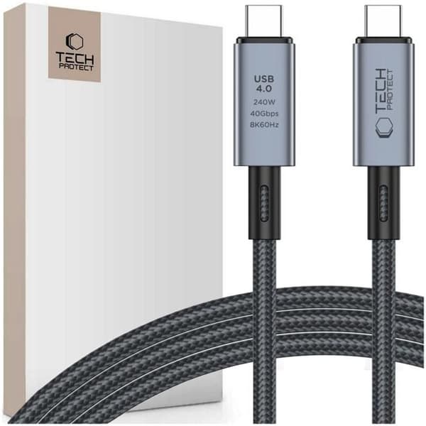 Usb-C-kabel Tech-Protect Ultraboost Max för telefoner 8K 40 Gbit/S Pd240 W 200 Cm Grå