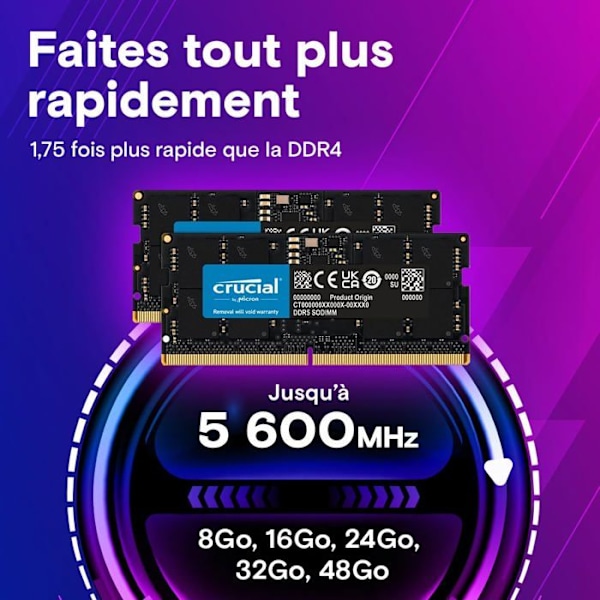 Minnessats - Micron Technology - Crucial - DDR5 - kit - 32 GB: 2 x 16 GB - 262-stifts SO DIMM - 5600 MHz / PC5-44800