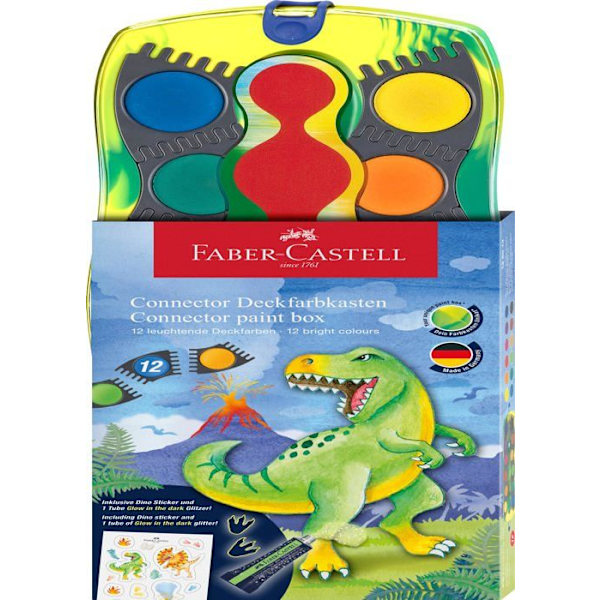 Packa små förnödenheter Faber-Castell Connector färgbox 12 dinosauriefärger