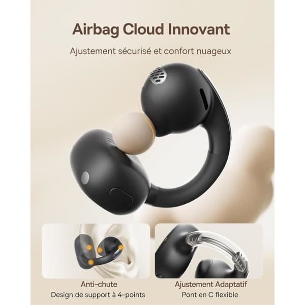 Baseus Bowie MC1 Klipp-öronsnäckor Bluetooth 5.4 IP57 Svart — 40h, open-ear, rik bas Säker Noir