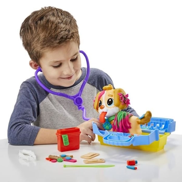 Play-Doh Veterinärkontoret med hund, med 5 krukor modelllera och 10 verktyg, leksak efter skolan, klassikerna Flerfärgad