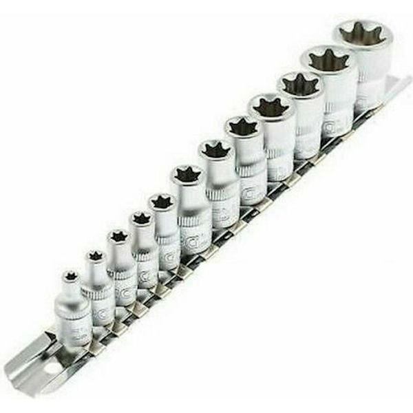 Hylssats - Fyrkantig - Torx - 10 delar - Krom-vanadin - Storlekar E4 till E16