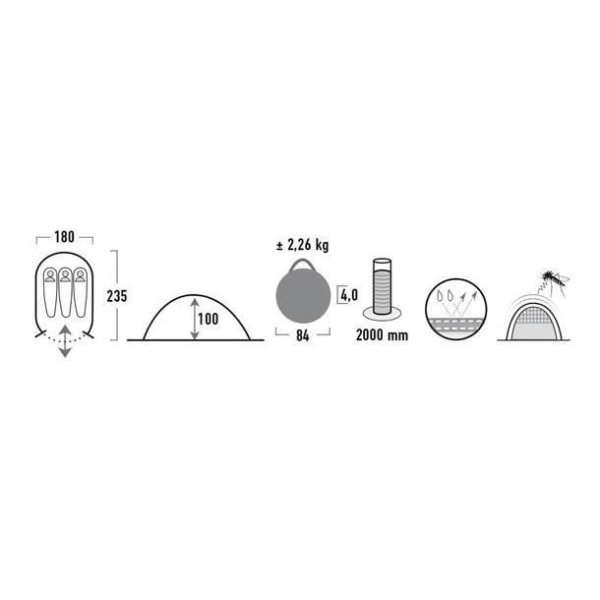 Pop-up tält - High Peak - Vision 3 - 235 x 180 x 100 cm - 3 platser - Automatisk montering Svart