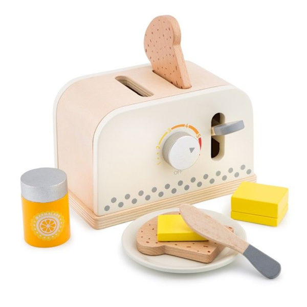 Träbrödrost - Nya klassiska leksaker - Komplett set - 2 skivor - Beige - Referens 10706