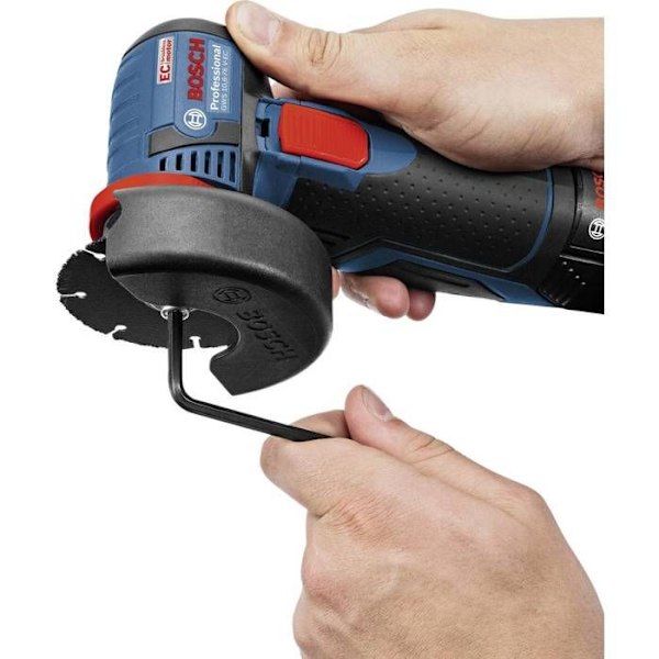 Bosch Professional GWS 12V-76 vinkelslip med skivor, 2 x 2,0Ah batterier, laddare, i verktygsväska - 06019F200C Blå