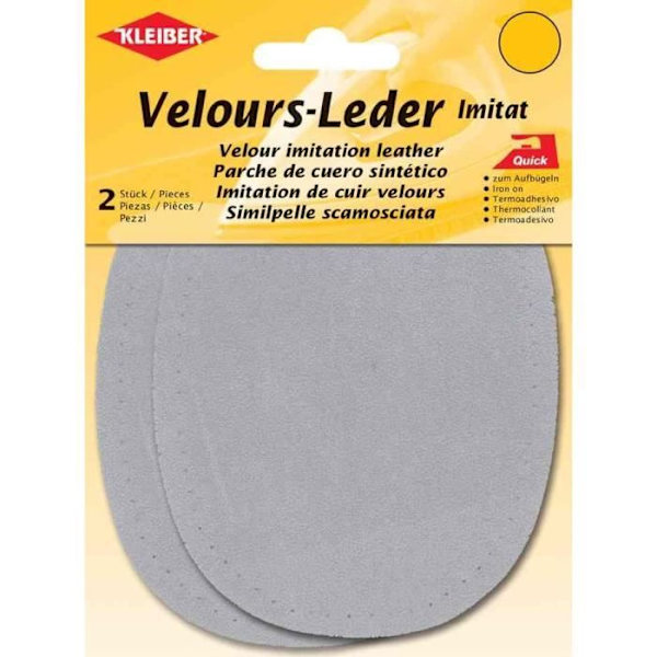 Färdigsytt lapptyg - KLEIBER - Ovalt - Ljusgrå - 130 x 10 mm - Tvättbar i 40 grader Ljusgrått