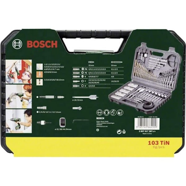 Sortiment av borrar och bitar - Bosch Accessories - 103 delar - HSS-TiN - Stål - Robust väska