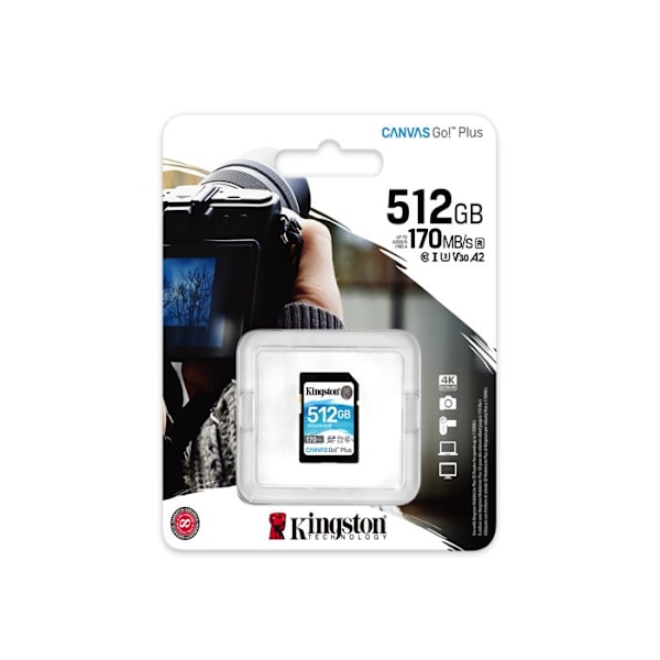 Kingston SDG3/512GB SD-kort minneskort (512GB SDXC Canvas Go Plus 170R C10 UHS-I U3 V30)