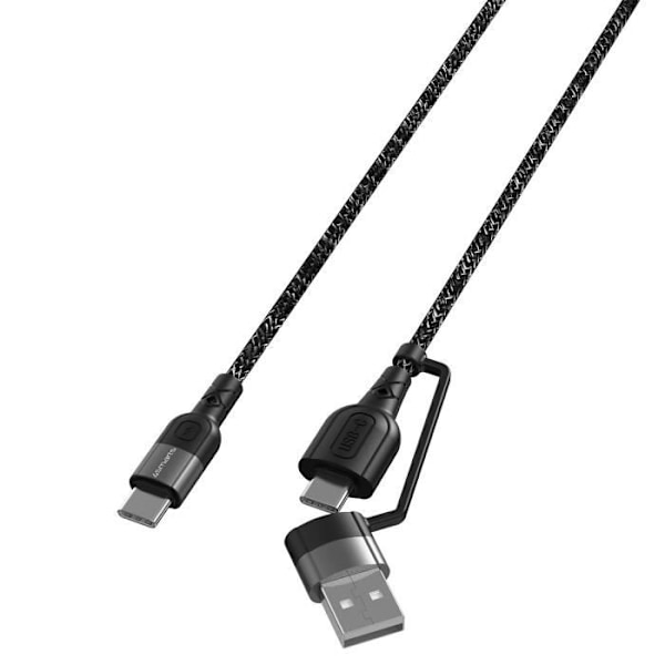 4smarts ComboCord CA-kabel USB C och USB A till USB C strömförsörjningskabel Motståndskraftig med anti-kinkskydd - 1,5 m - Monokrom