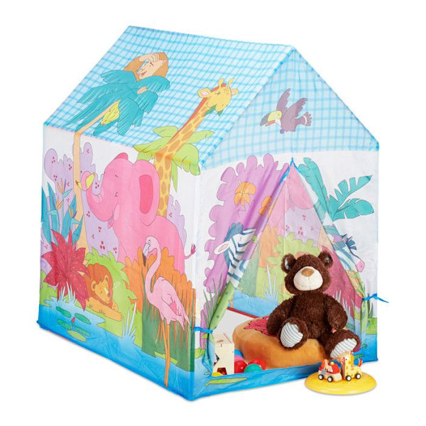 Relaxdays Jungle Lektält för barn, Safari barntält, Djur, Färgglatt 3 år Tyg HxBxD: 102 x 72 x 95 cm, Färgad Färgad