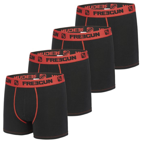 FREEGUN barnboxershorts i bomull, pojkbyxor, maxi komfort brett midjeband (4 cm), (paket med 4) - svart, röd storlek 6/8 år Röd 12-14 år gammal