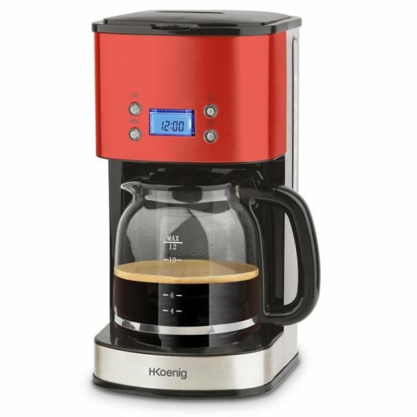 H.KOENIG MG30 röd programmerbar kaffebryggare med filter - 12/20 koppar - automatisk avstängning