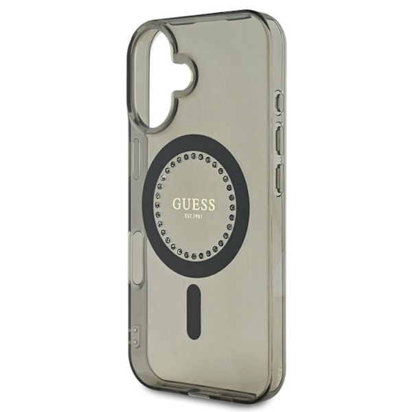 Coque Guess IML Strass MagSafe för iPhone 16 (Svart)