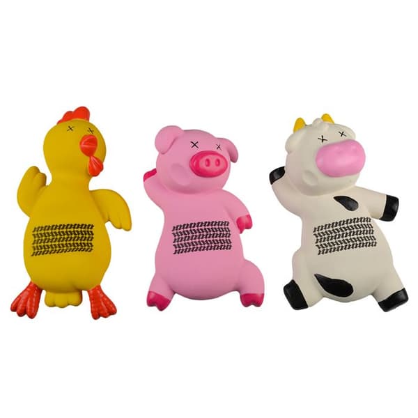 Hundleksak ouch kyckling/gris/ko Duvoplus gul/rosa/vit