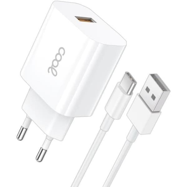Nätadapter - COOL - Typ C - 2,4 A - 110-220 V - USB-kabel ingår Vit