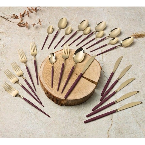 Bestickset - BERLINGERHAUS - BH-3072 - 24 delar - Rostfritt stål - Spegelpolerad finish eller champagne / röd bordeaux
