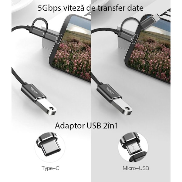 Adaptörer Typ-C, Micro USB till USB 3.0, OTG, 5Gbps - Yesido (GS02) - Svart