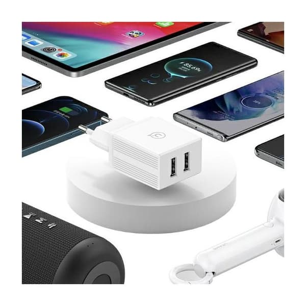 Laddare - USAMS - 2xUSB-A - USB-C-kabel - Snabbladdning PD3.0 - Vit Vit