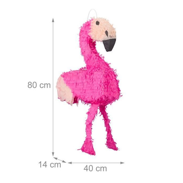 Relaxdays Flamingo hängande Pinata för barn att fylla i födelsedagsspel HxBxD: 80 x 40 x 14 cm, Rosa-Blekrosa rosaröd, svart