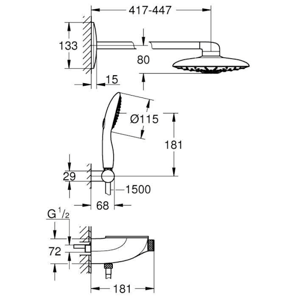 Duschsystem - Grohe - Rainshower SmartControl 360 DUO - Termostat - 2 strålar - Krom/Vit Krom/vit