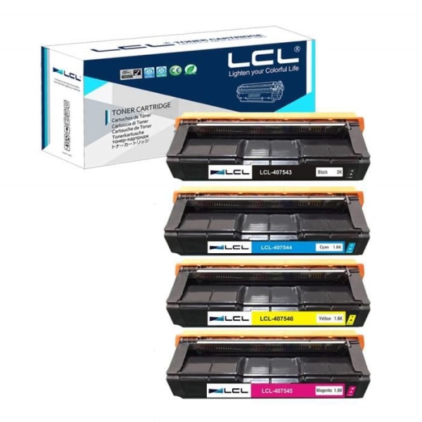 LCL-kompatibel tonerkassett 407543 407544 407545 407546 (1Svart 1Cyan 1Magenta 1Gul) Ersättning för Ricoh SP c250