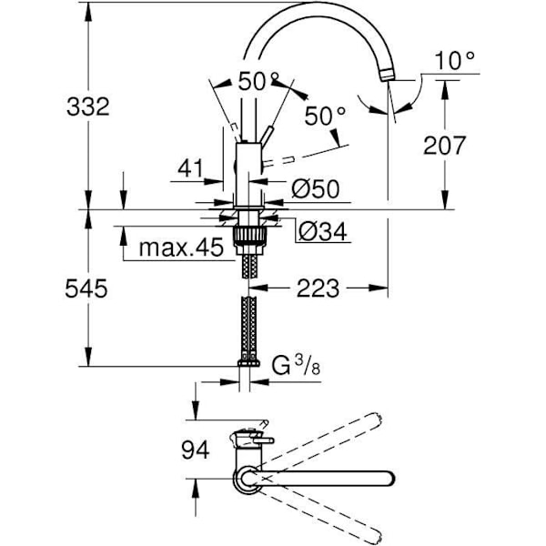 GROHE - Engrepps diskbänksblandare Krom