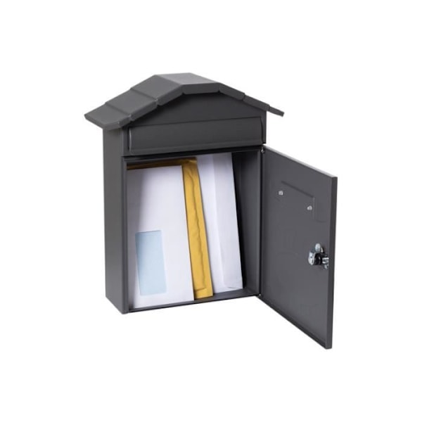 ARREGUI Villa E5004 Brevlåda i enkel stål, A4-storlek, tjock väggmonterad postlåda, regntät, svart Svart